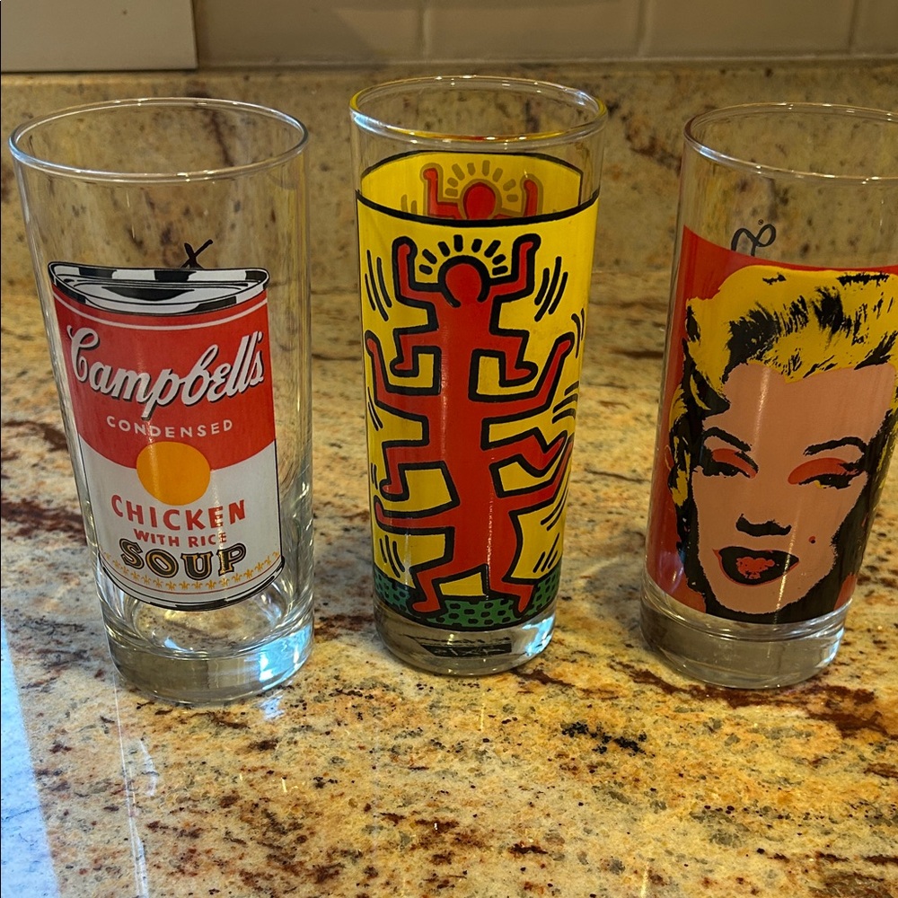 Andy Warhol Keith Haring Glass Tumblers set of 3